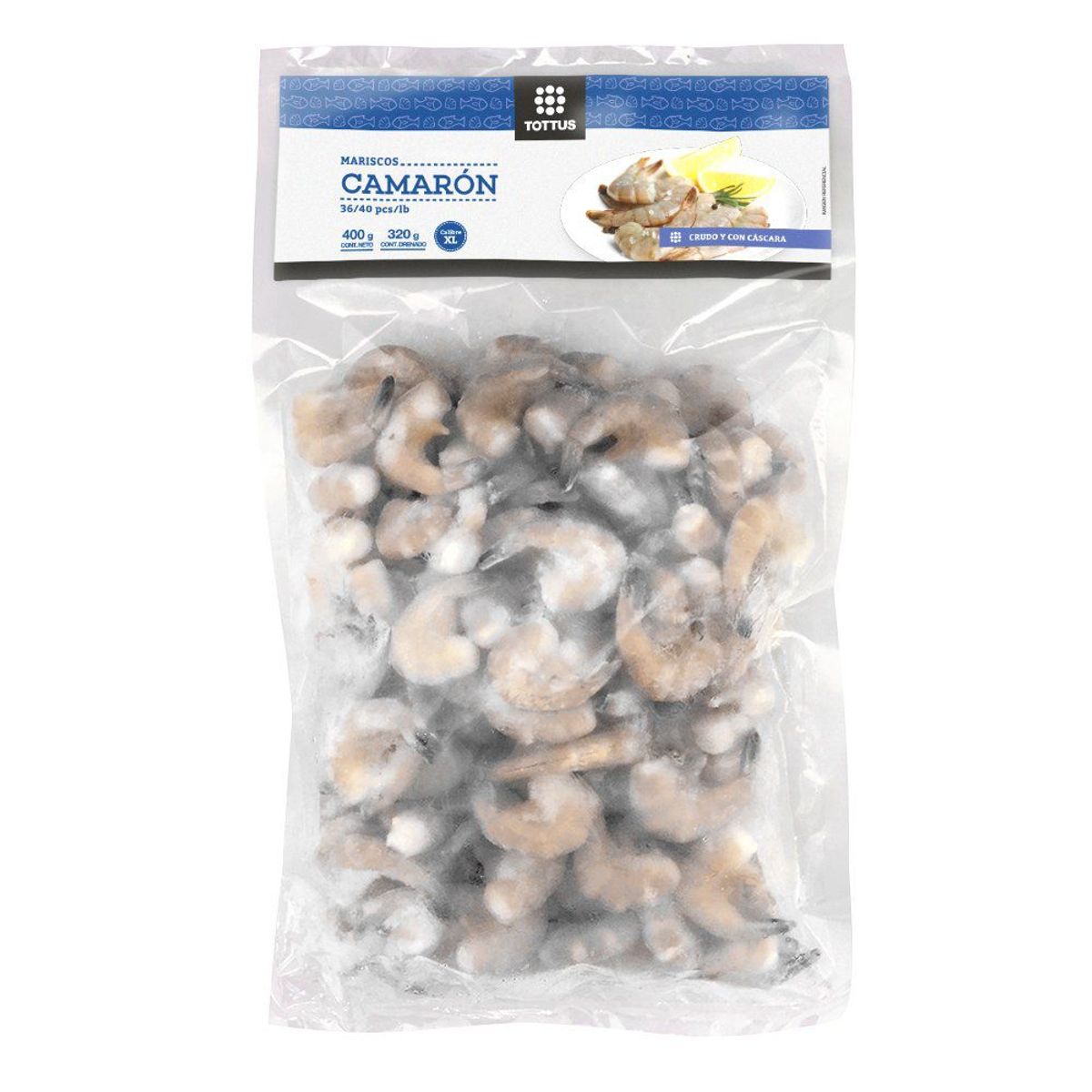 TOTTUS - Camarón Extra Grande Crudo con Cáscara y Cola Tottus 400 g