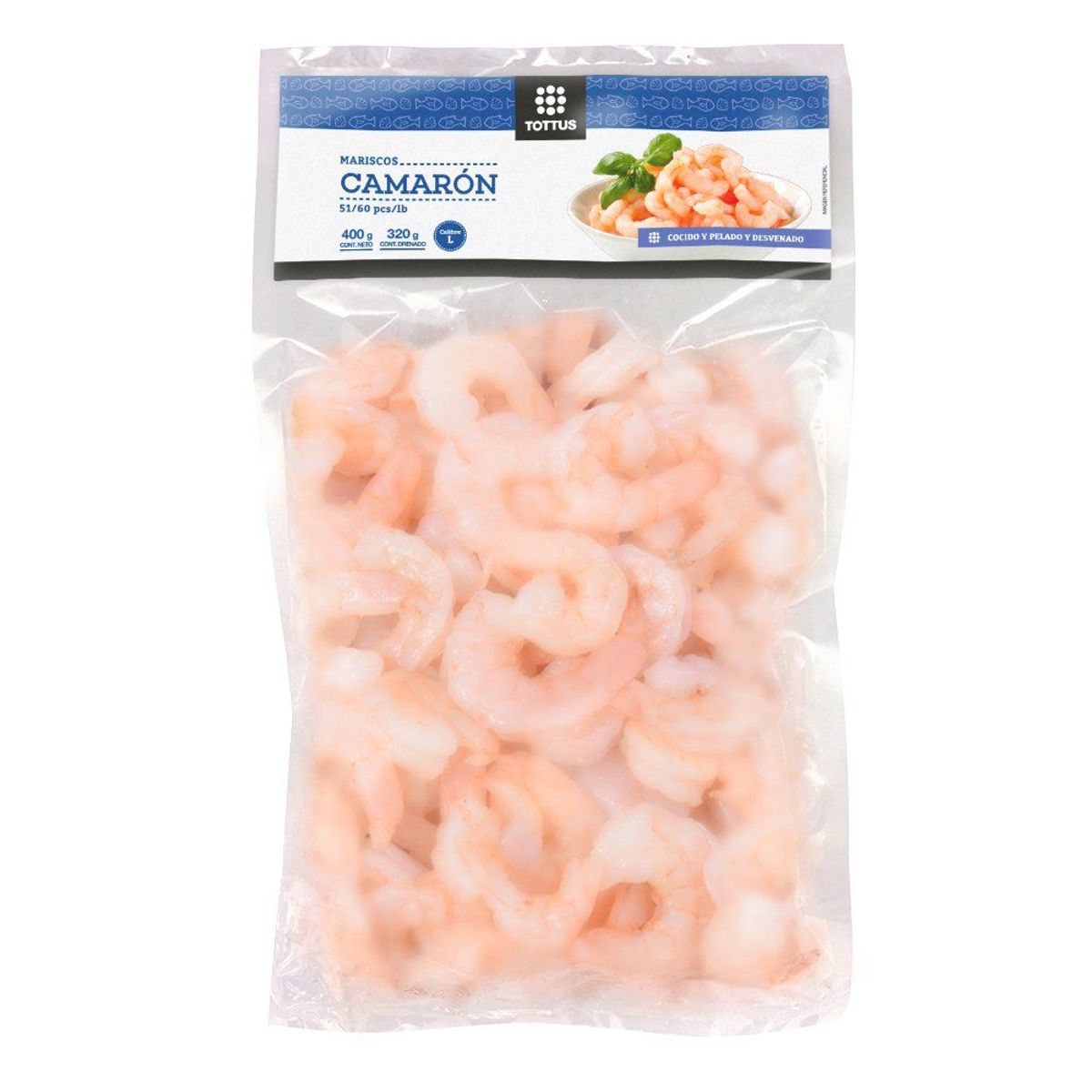 TOTTUS - Camarón Grande Cocido, Pelado, Desvenado y Con Cola Tottus 400 g