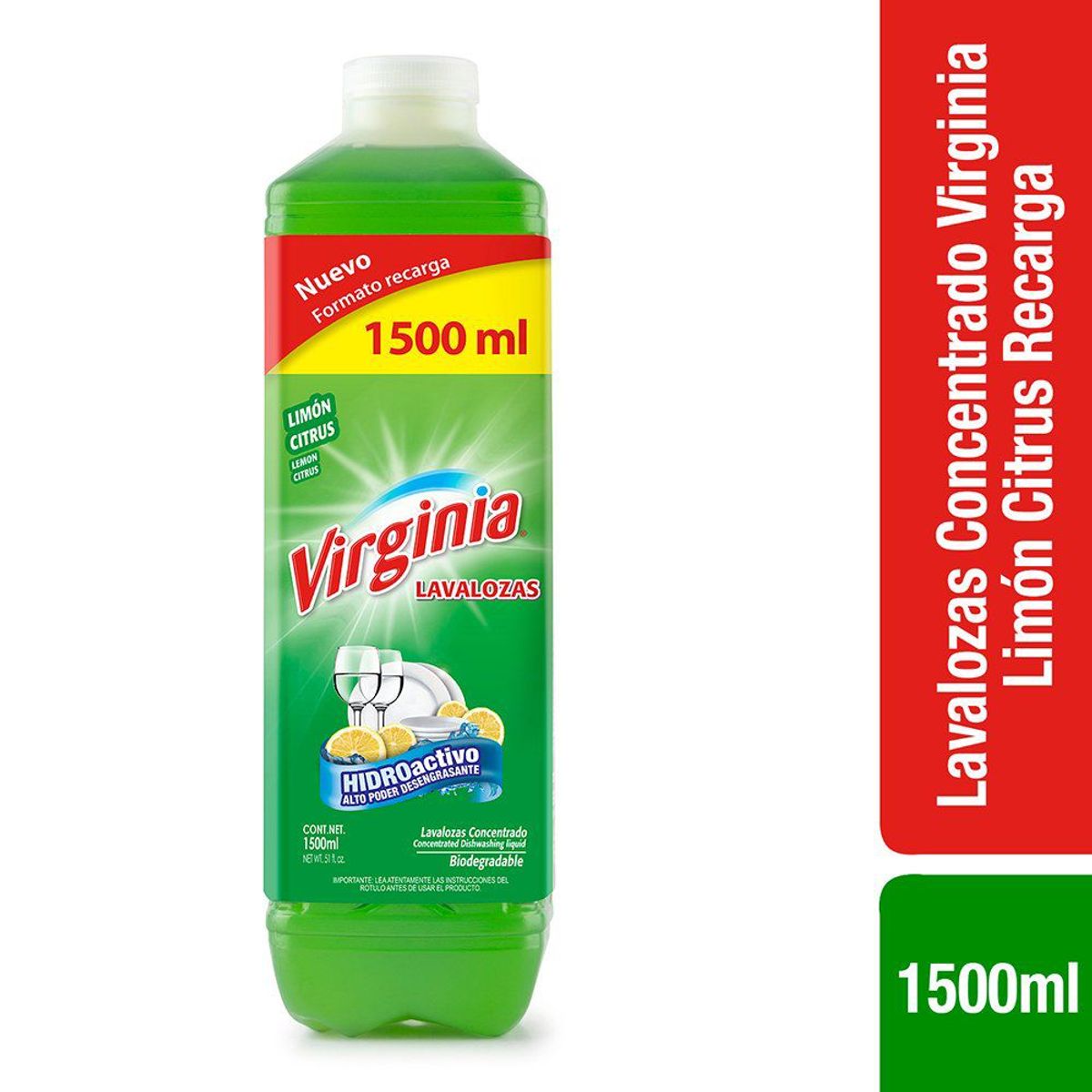 VIRGINIA - Lavalozas Virginia Aroma Limón Citrus Recarga 1.5 L