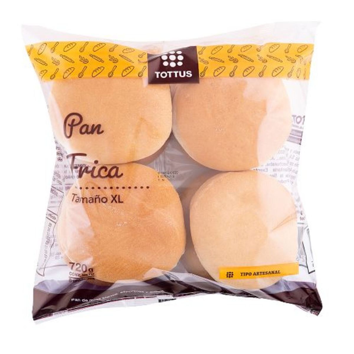 TOTTUS - Pan Frica XL Tottus 8 Un 720 g