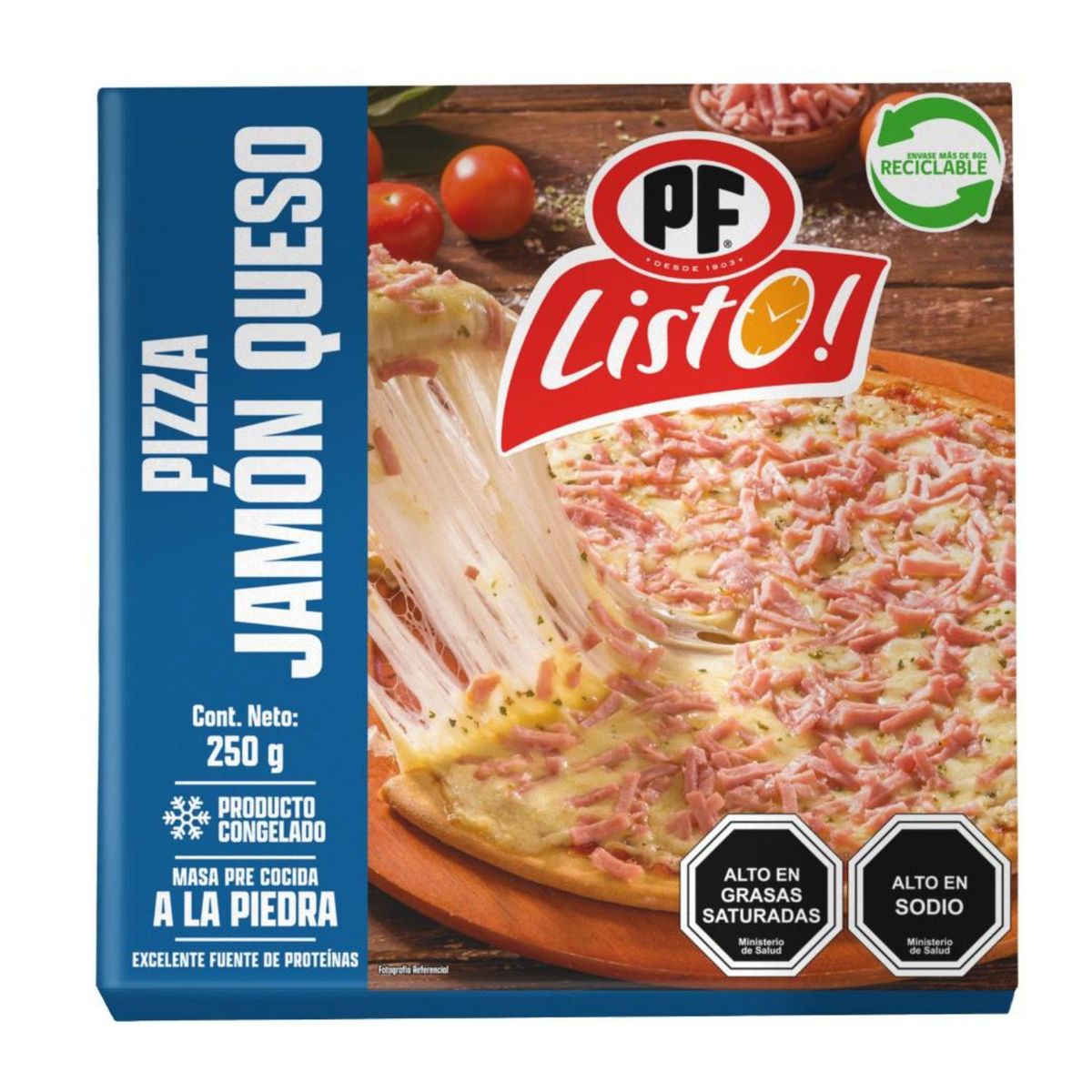 PF LISTO - Pizza Jamón y Queso Congelada PF Listo 250 g