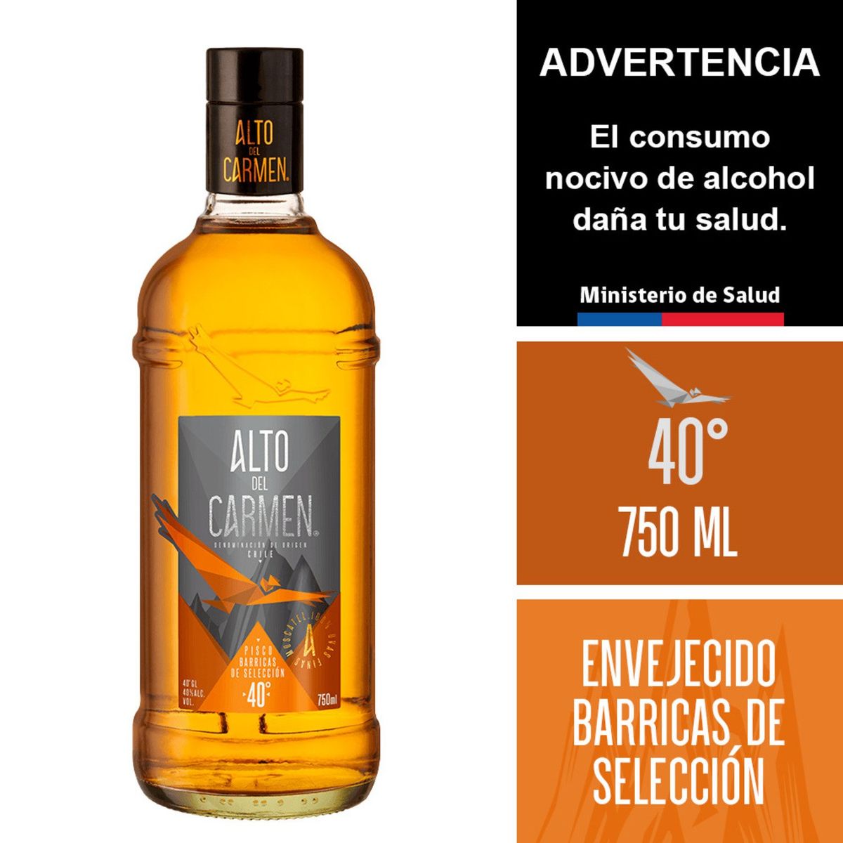 ALTO DEL CARMEN - Pisco Alto Del Carmen Envejecido Barricas de selección 40° 750 cc
