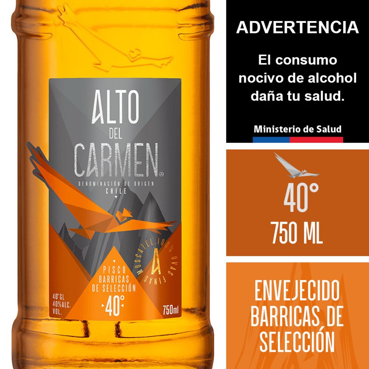 ALTO DEL CARMEN - Pisco Alto Del Carmen Envejecido Barricas de selección 40° 750 cc