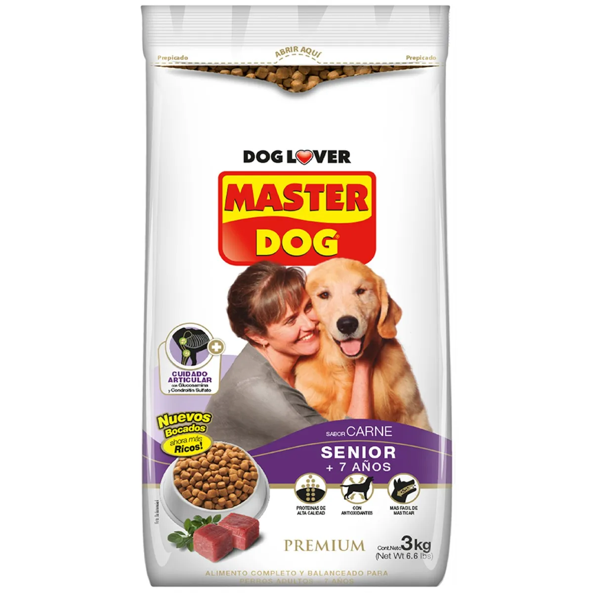 MASTER DOG - Alimento Seco para Perro Adulto Senior Sabor Carne 3 Kg