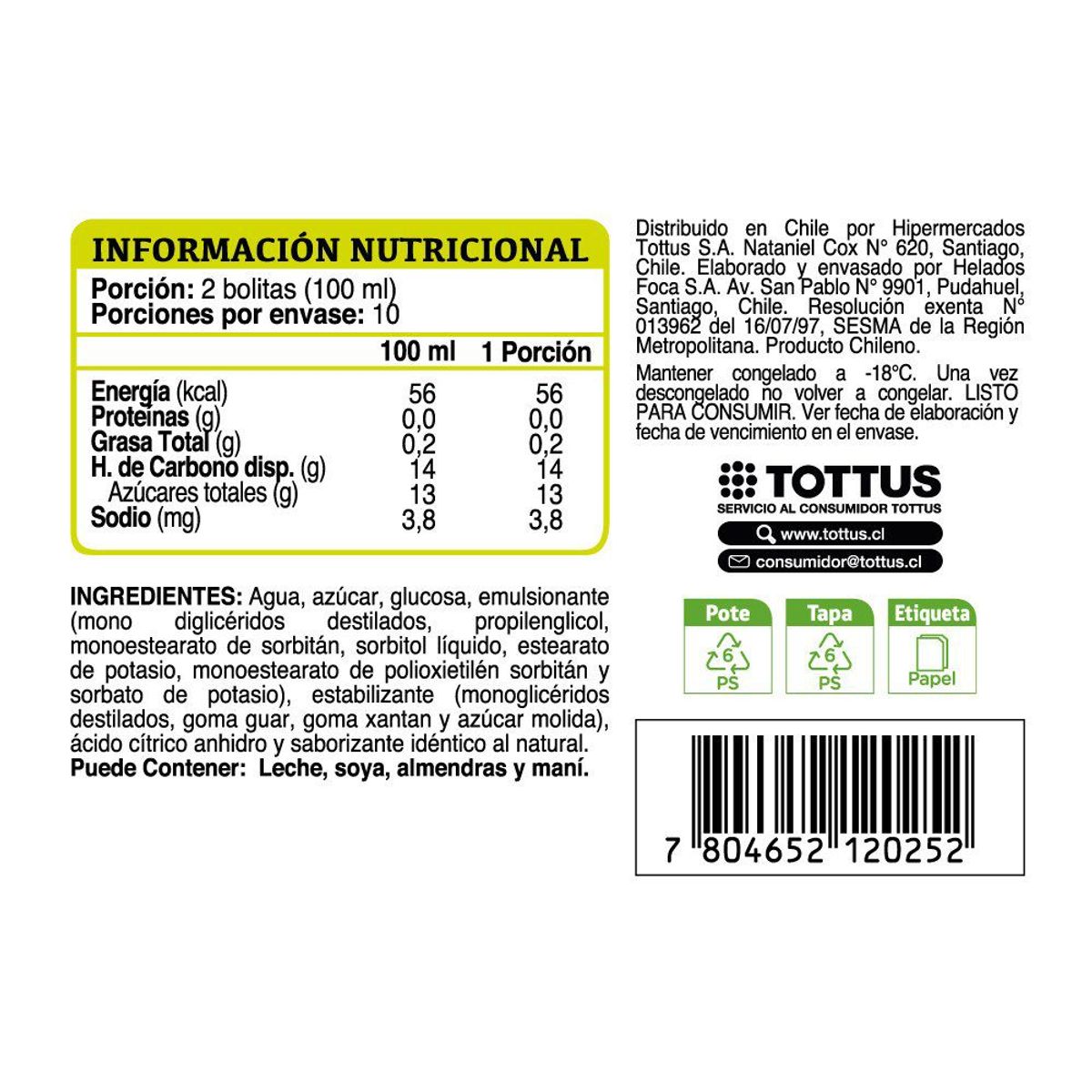 TOTTUS - Helado de Agua Sabor Piña Tottus 1 L