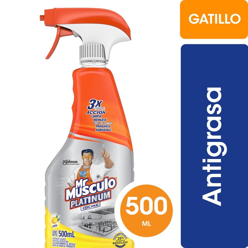 MR.MUSCULO - Limpiador de Cocina Mr Músculo Líquido Platinum Limón Gatillo 500 ml