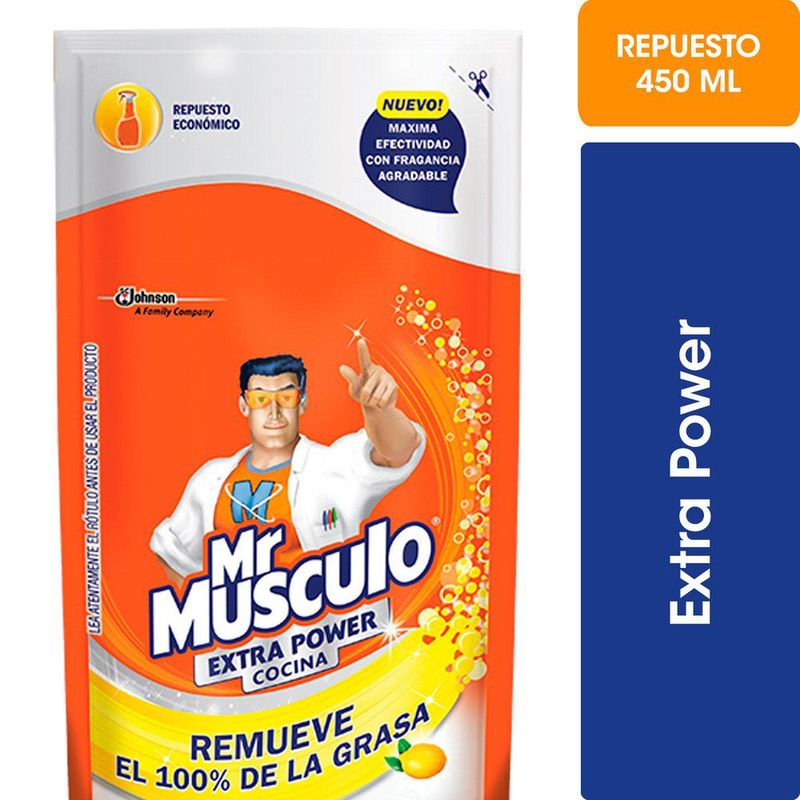 MR.MUSCULO - Repuesto Limpiador de Cocina Mr Músculo Líquido Extra Power Limón 450 ml