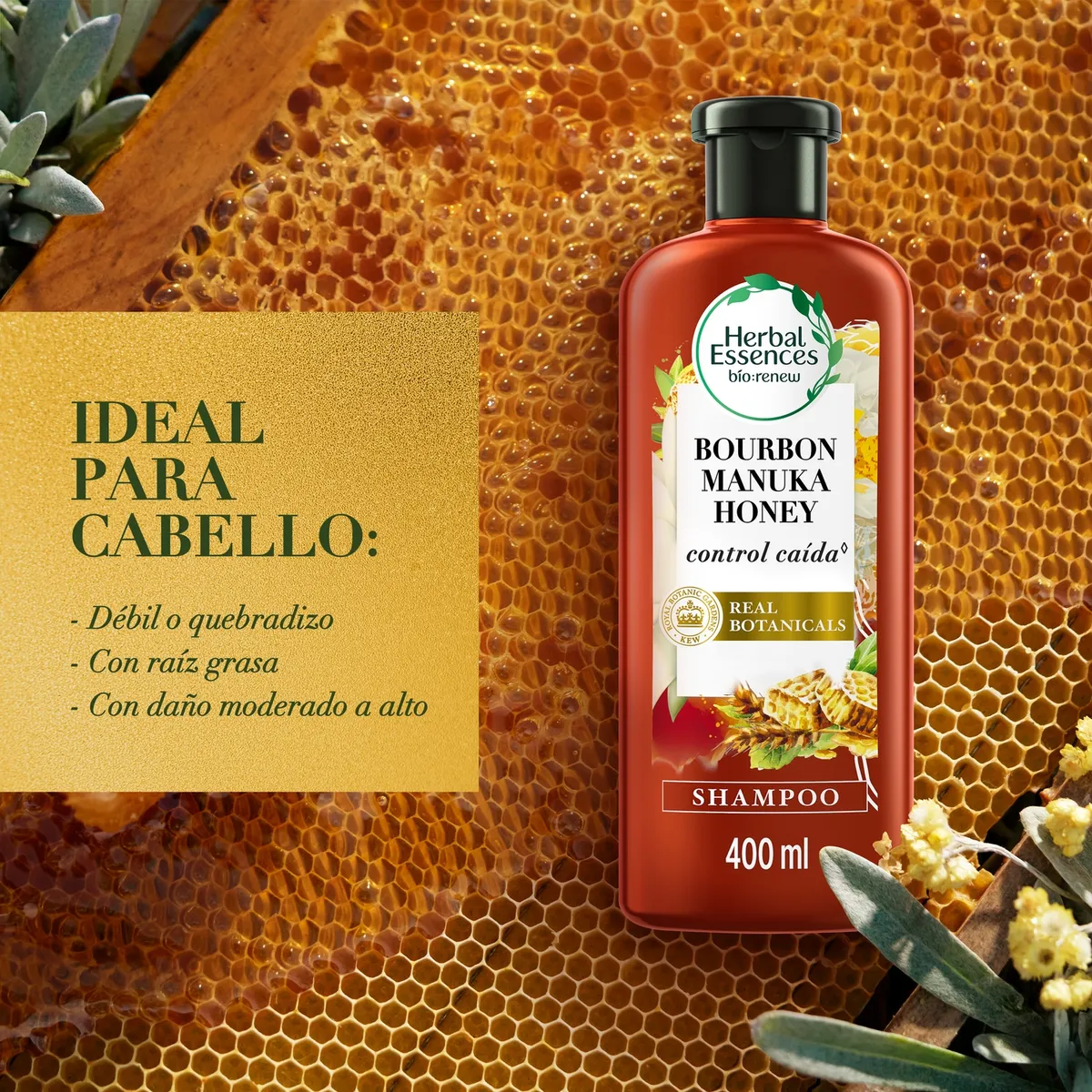 HERBAL ESSENCES - Shampoo Bío:Renew Bourbon Manuka Honey