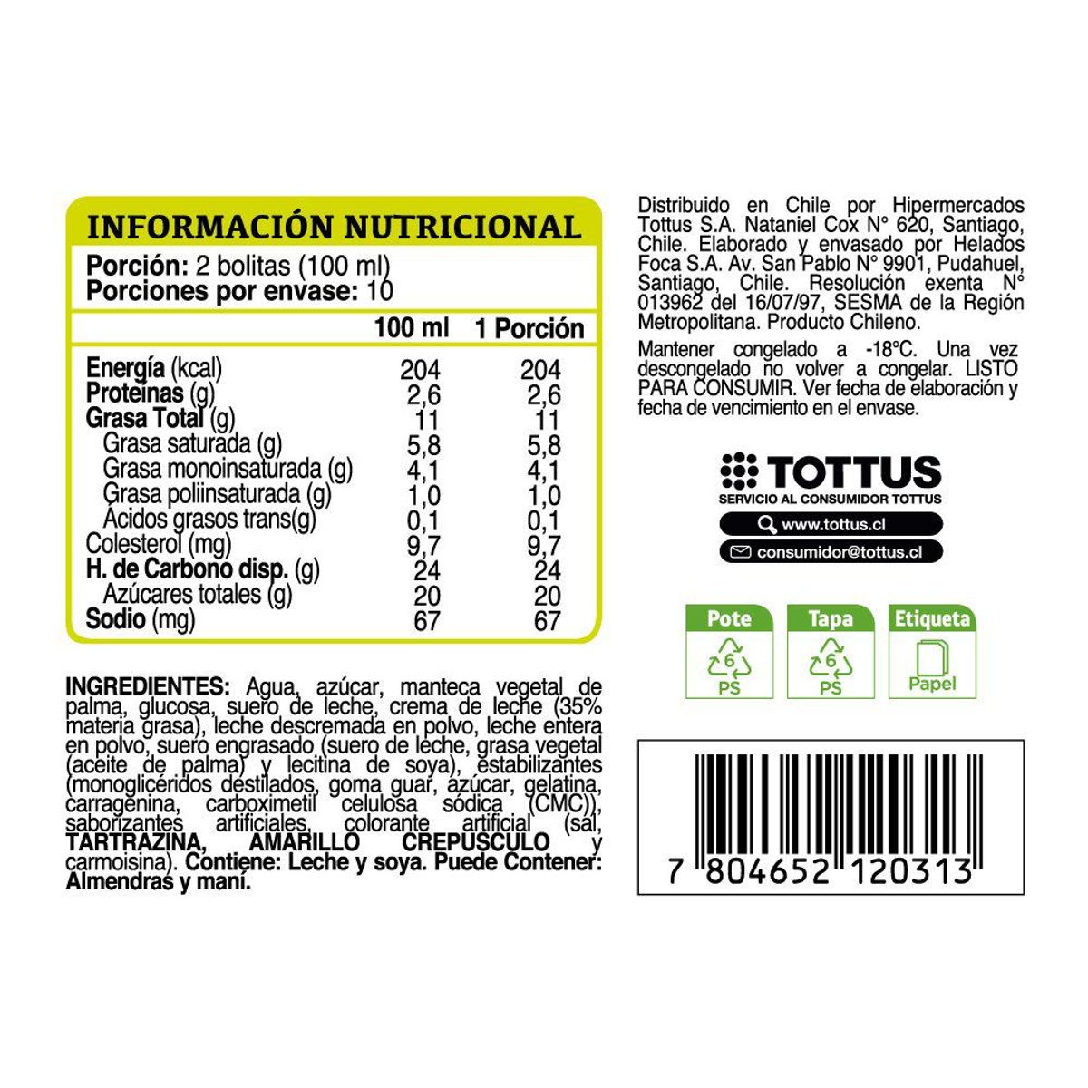 TOTTUS - Helado Vainilla