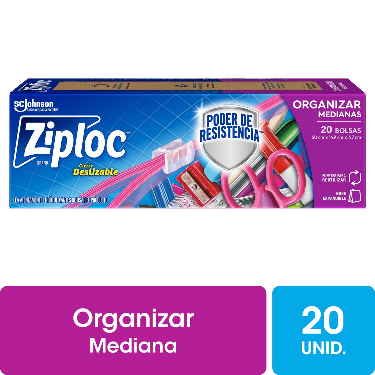 ZIPLOC - BOLSA  ORGANIZAR MEDIANA ZIPLOC 20 UN.