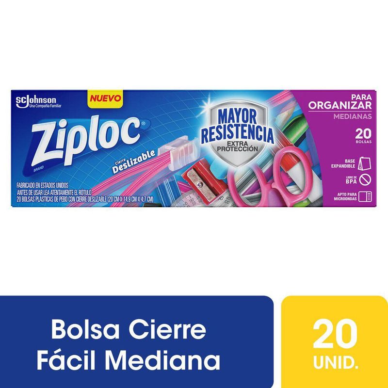 ZIPLOC - Bolsas Medianas Slider Ziploc para Organizar 20 un
