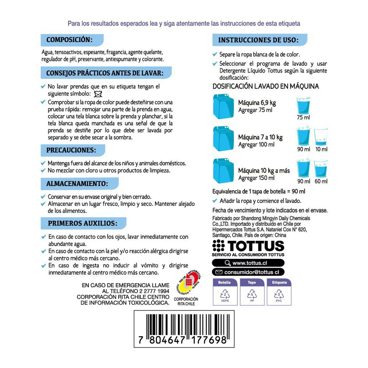 TOTTUS - Detergente Líquido Matic Botella Tottus 5 lt