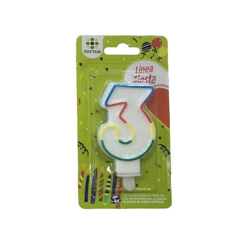 TOTTUS - Vela Numeral Glitter N3  1 Un