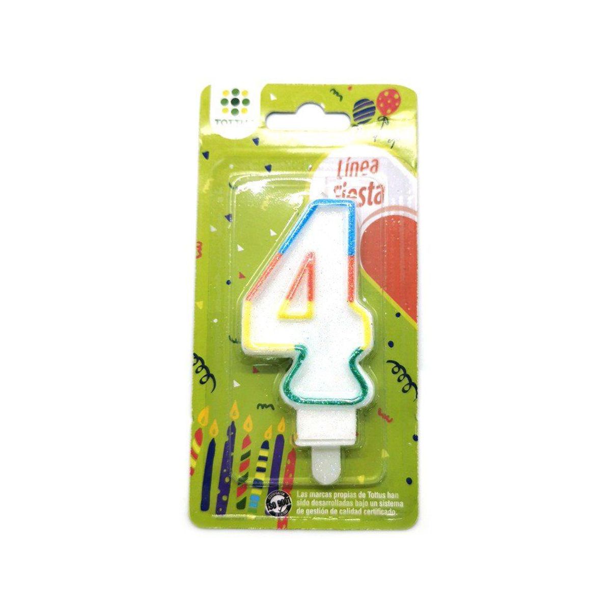 TOTTUS - Vela Numeral Glitter N4  1 Un