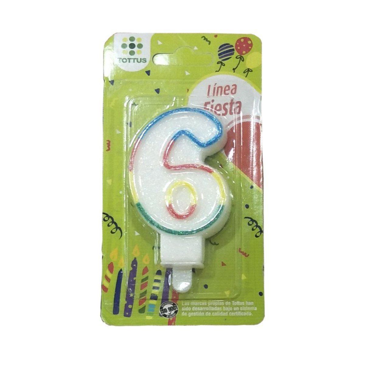 TOTTUS - Vela Numeral Gliter N6  1 Un