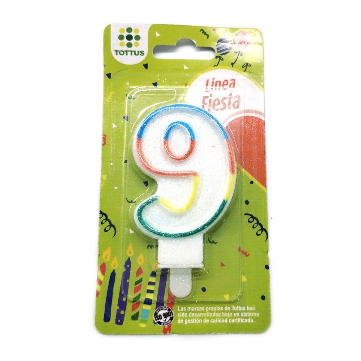 TOTTUS - Vela Numeral Glitter N9  1 Un