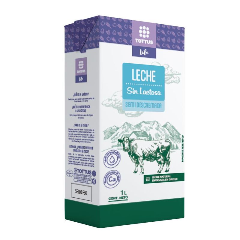 TOTTUS - Leche Semidescremada Sin Lactosa