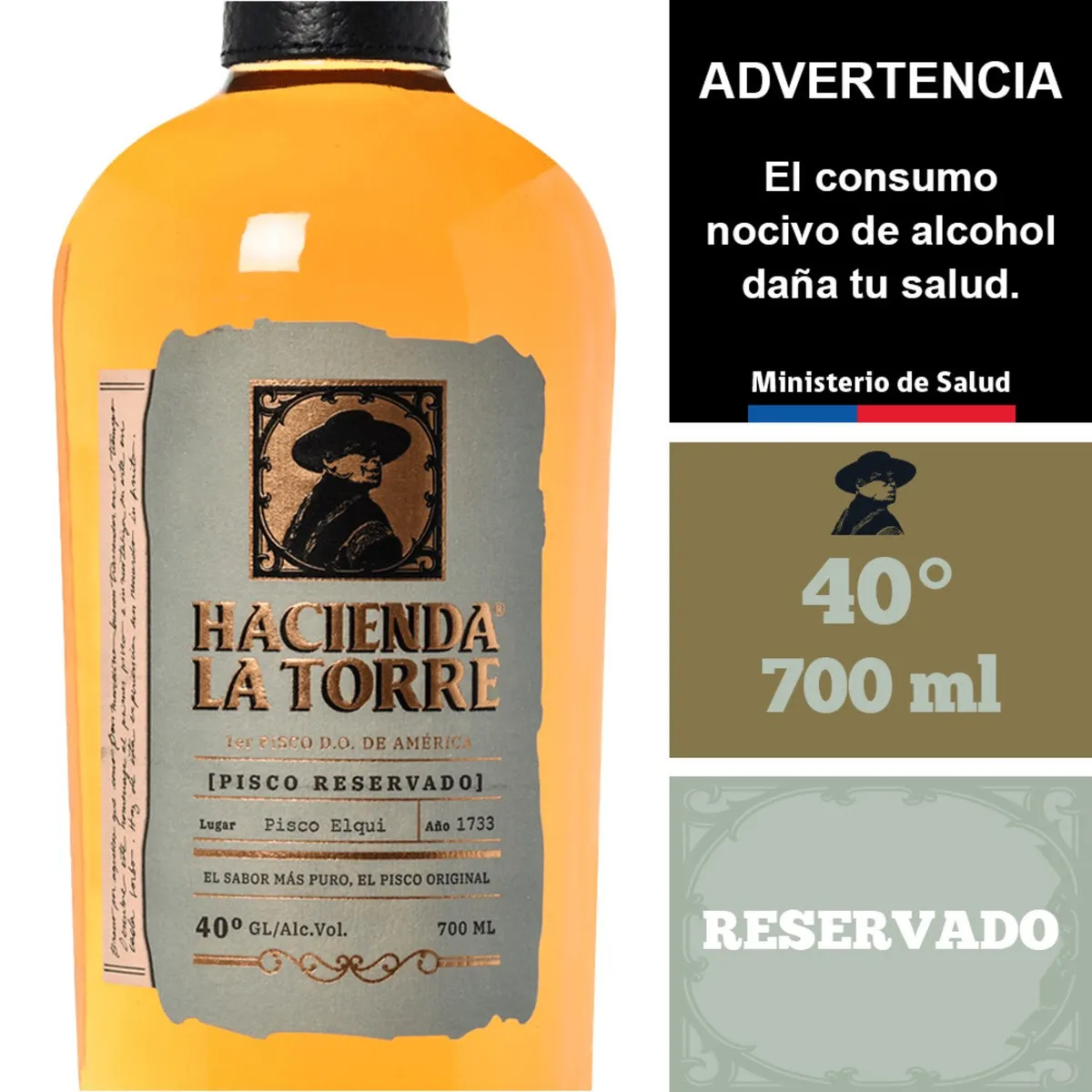 HACIENDA LA TORRE - Pisco Reservado Hacienda La Torre 40° 700 cc