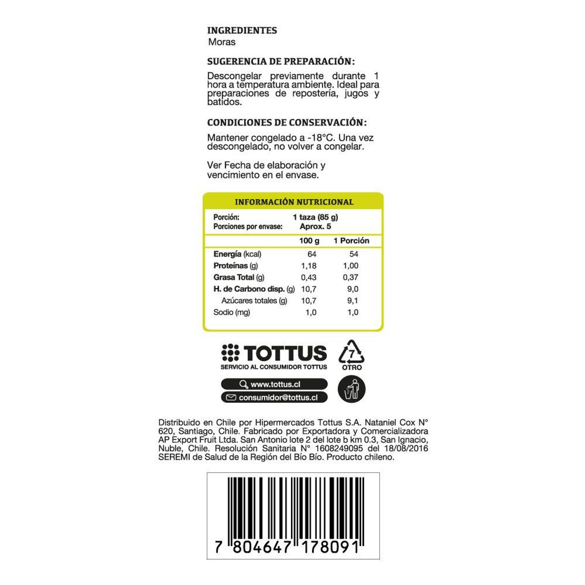TOTTUS - Fruta Congelada Mora