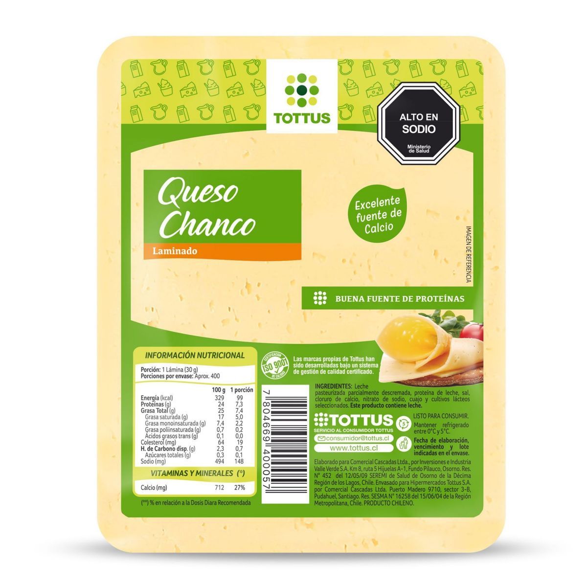 TOTTUS - Queso Chanco Laminado Granel