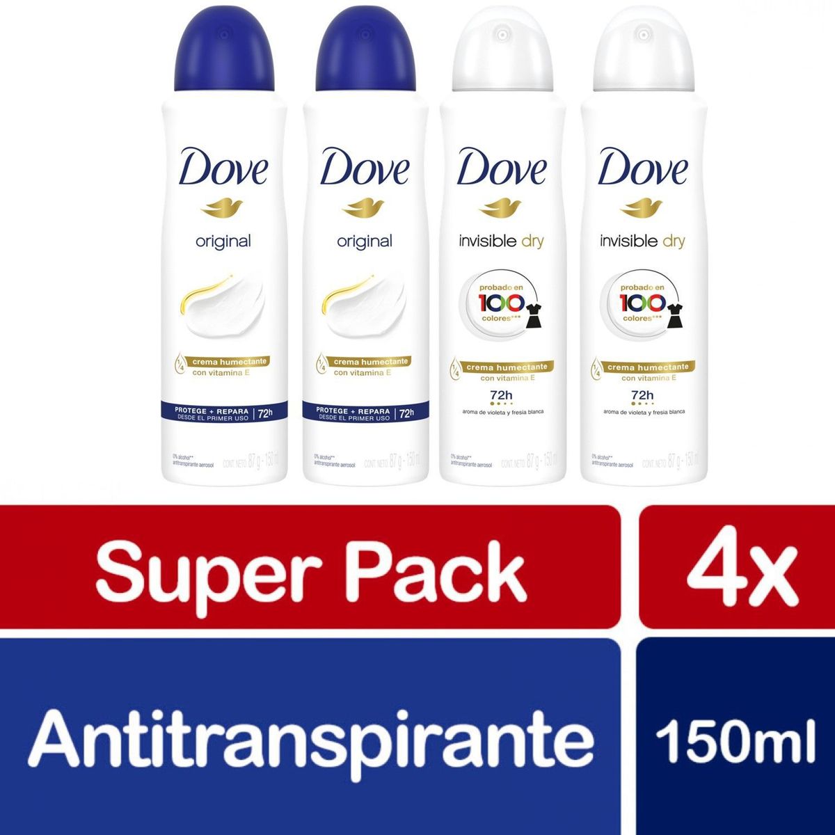 DOVE - Desodorante para Mujer en Aerosol Dove 4 x 150 ml