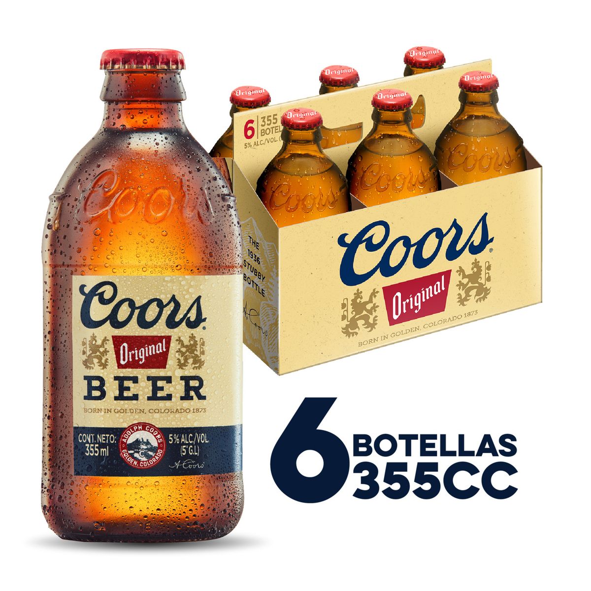 COORS - Pack Cerveza Coors Lager Botella 6° 6 x 355 cc