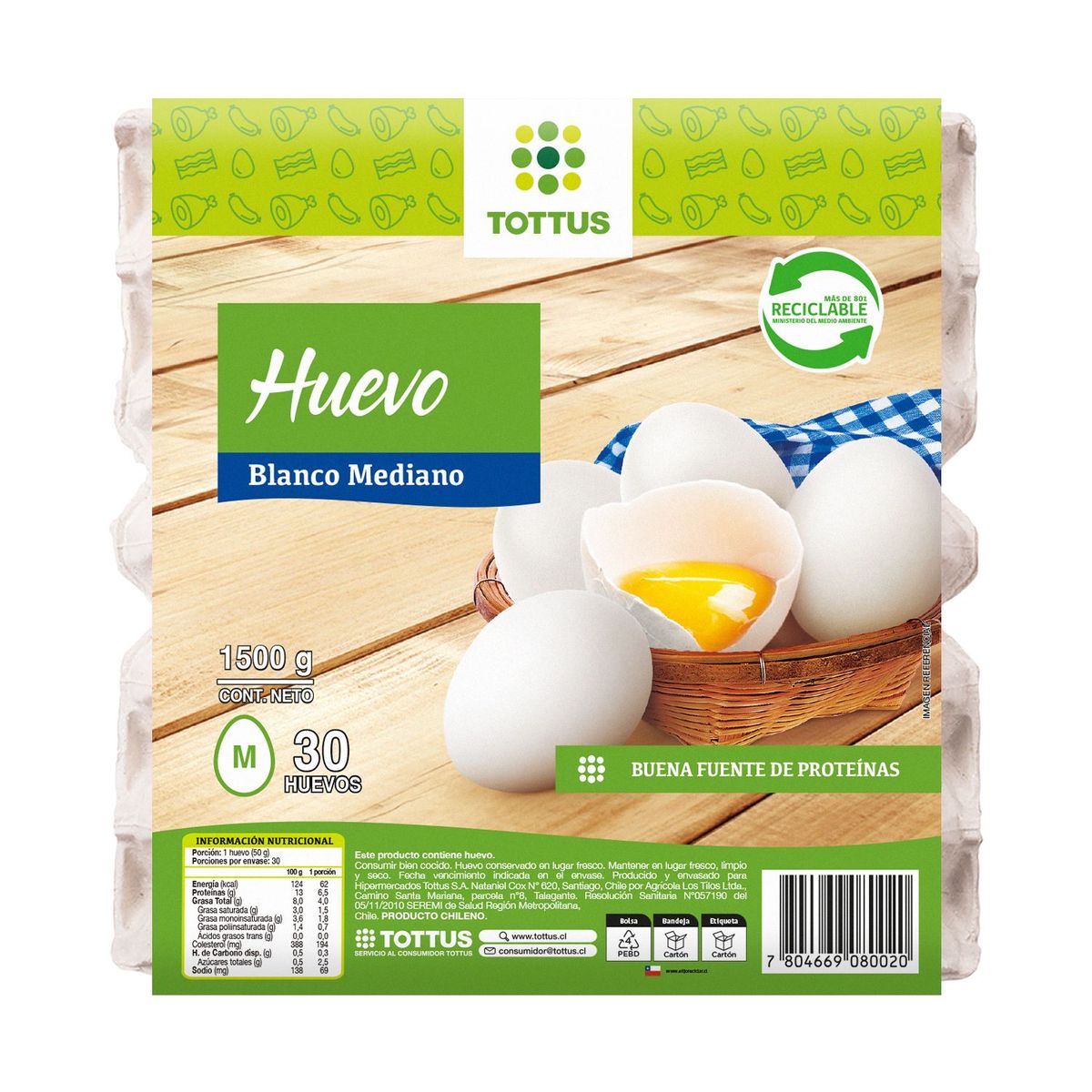 TOTTUS - Huevos Blanco Mediano Tottus 30 Un