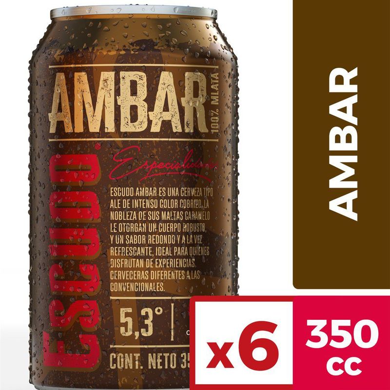 ESCUDO - CERVEZA AMBAR X6 LT ESCUDO  5.3G 350 CC