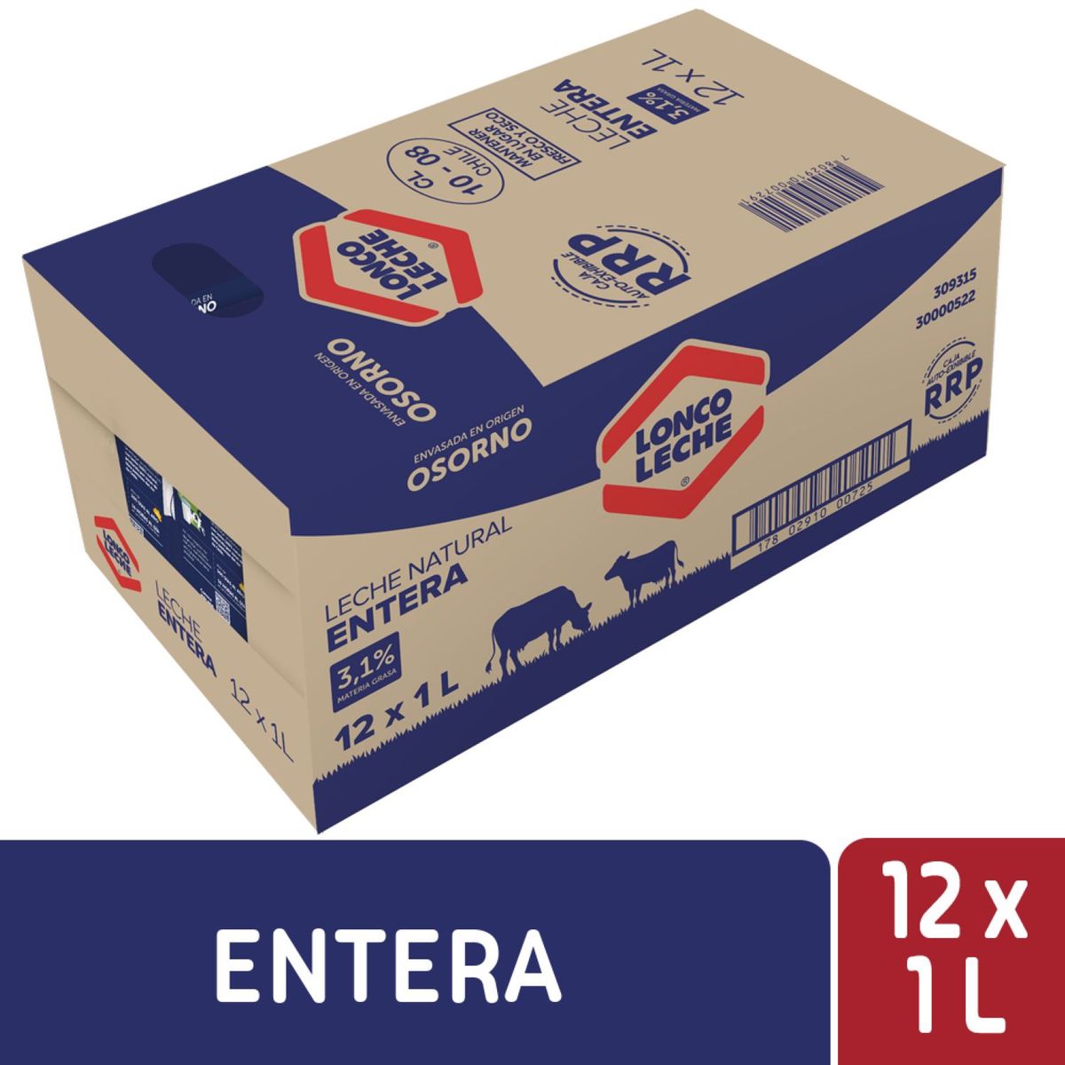 LONCOLECHE - Pack Leche Entera Natural Loncoleche 12 x 1 lt