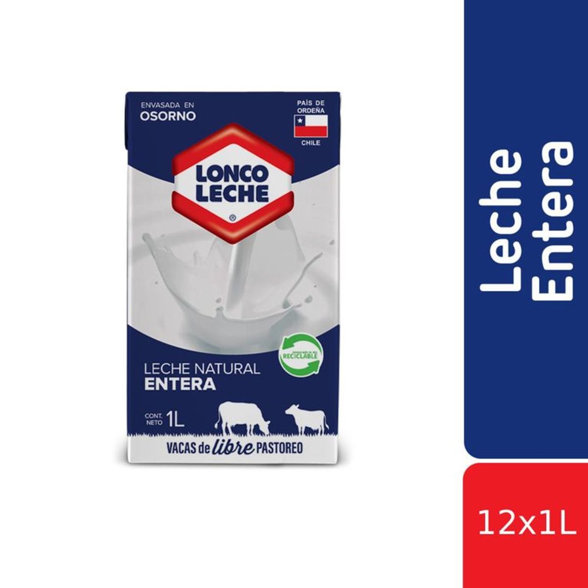 LONCOLECHE - Pack Leche Entera Natural Loncoleche 12 x 1 lt