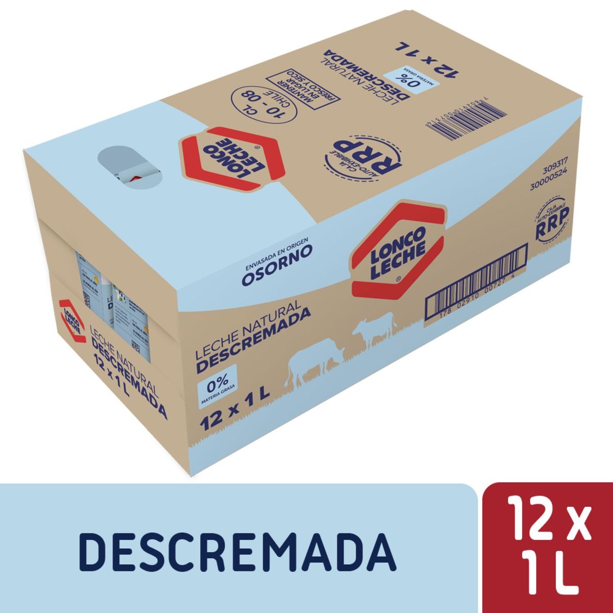 LONCOLECHE - Pack Leche Descremada Natural Loncoleche 12 x 1 lt
