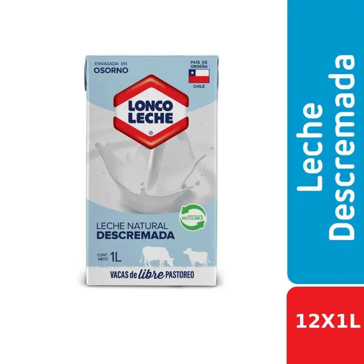 LONCOLECHE - Pack Leche Descremada Natural Loncoleche 12 x 1 lt
