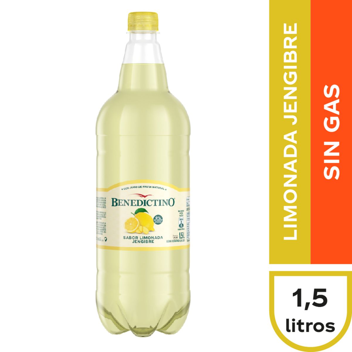 BENEDICTINO - Agua Sabor Limón Jengibre Sin Gas Benedictino 1.5 L