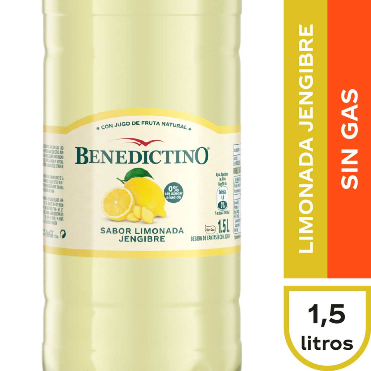 BENEDICTINO - Agua Sabor Limón Jengibre Sin Gas Benedictino 1.5 L