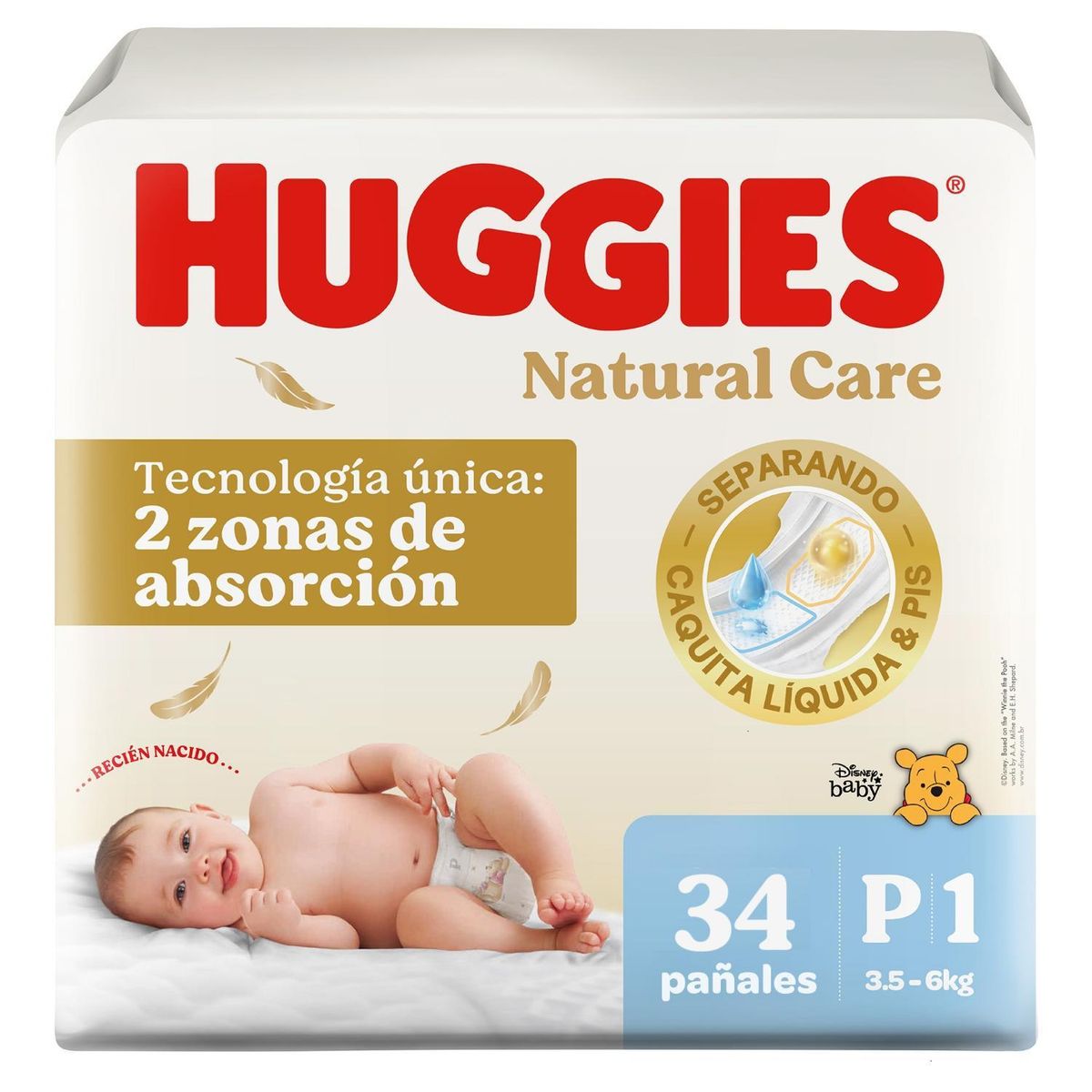 HUGGIES - Pañales Desechables Premium Huggies Natural Care P Más Suave 34 Un