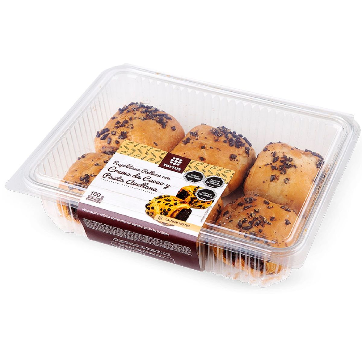 TOTTUS - Napolitanas Rellenas con Crema Cacao y Avellanas Tottus 6 Un