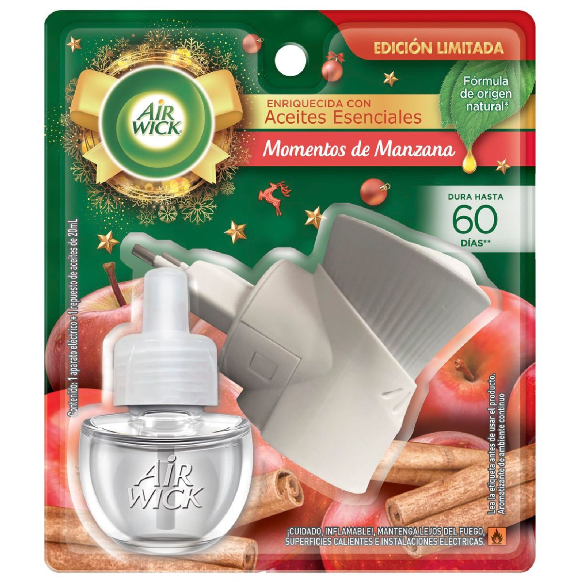 AIR WICK - Desodorante Ambiental Eléctrico Airwick + Repuesto Aroma Manzana Canela 20 ml