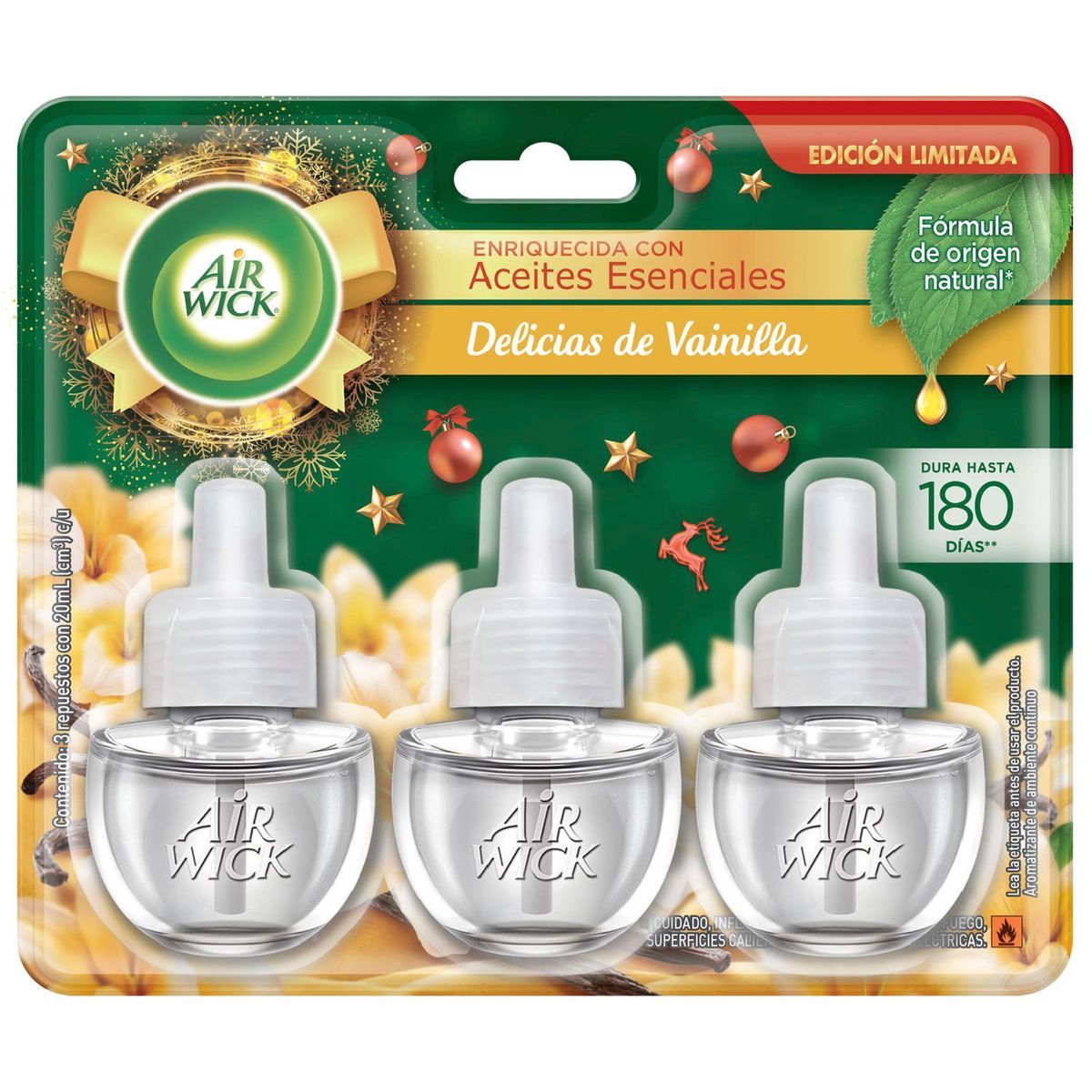 AIR WICK - Pack Repuesto Desodorante Ambiental Eléctrico Airwick Aroma Vainilla 3 x 60 ml