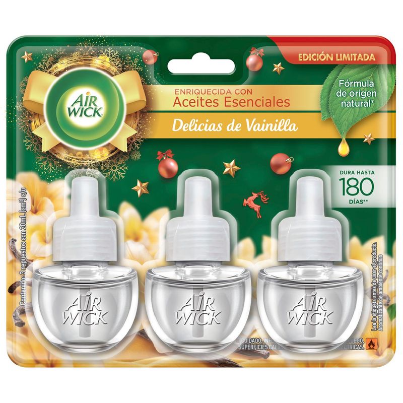 AIR WICK - Pack Repuesto Desodorante Ambiental Eléctrico Airwick Aroma Vainilla 3 x 60 ml