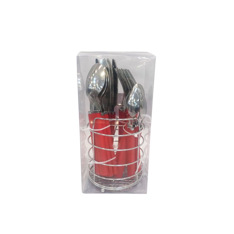 CASA JOVEN - SET CUBIERTOS 24PZS ENGOMADOS CON RACK ROJO