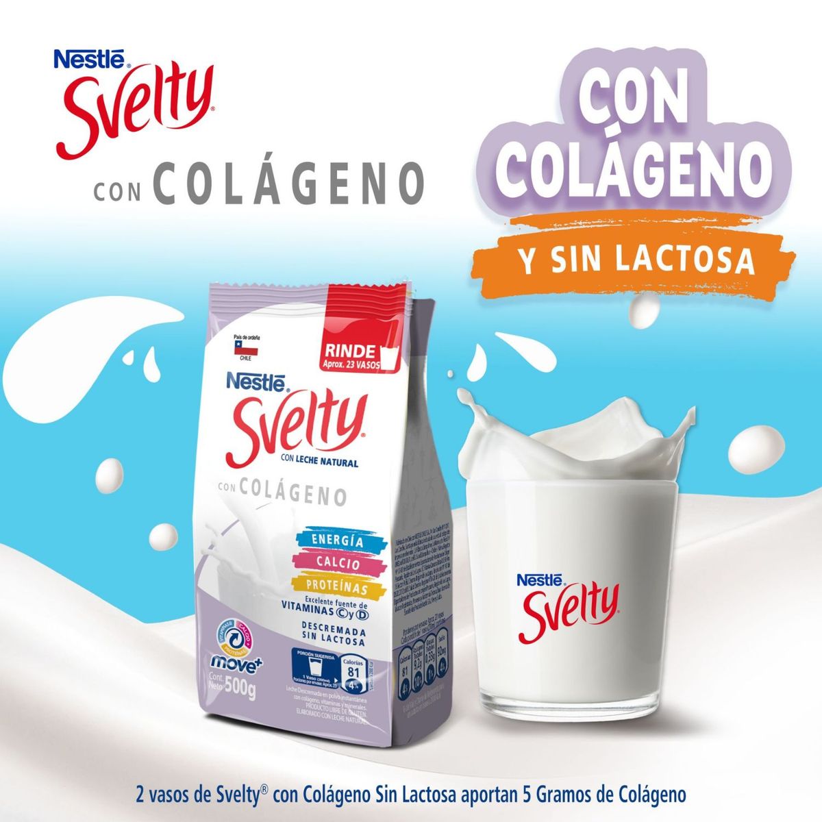 SVELTY - Leche en Polvo con Colágeno Sin Lactosa Svelty 500 gr