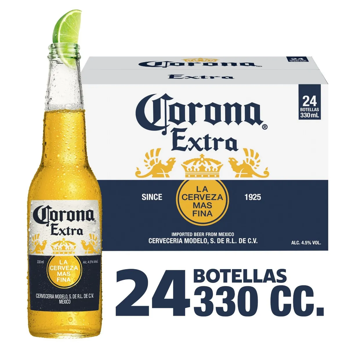 CORONA - Pack Cerveza Corona Lager Botella 4.5° 24 x 330 cc