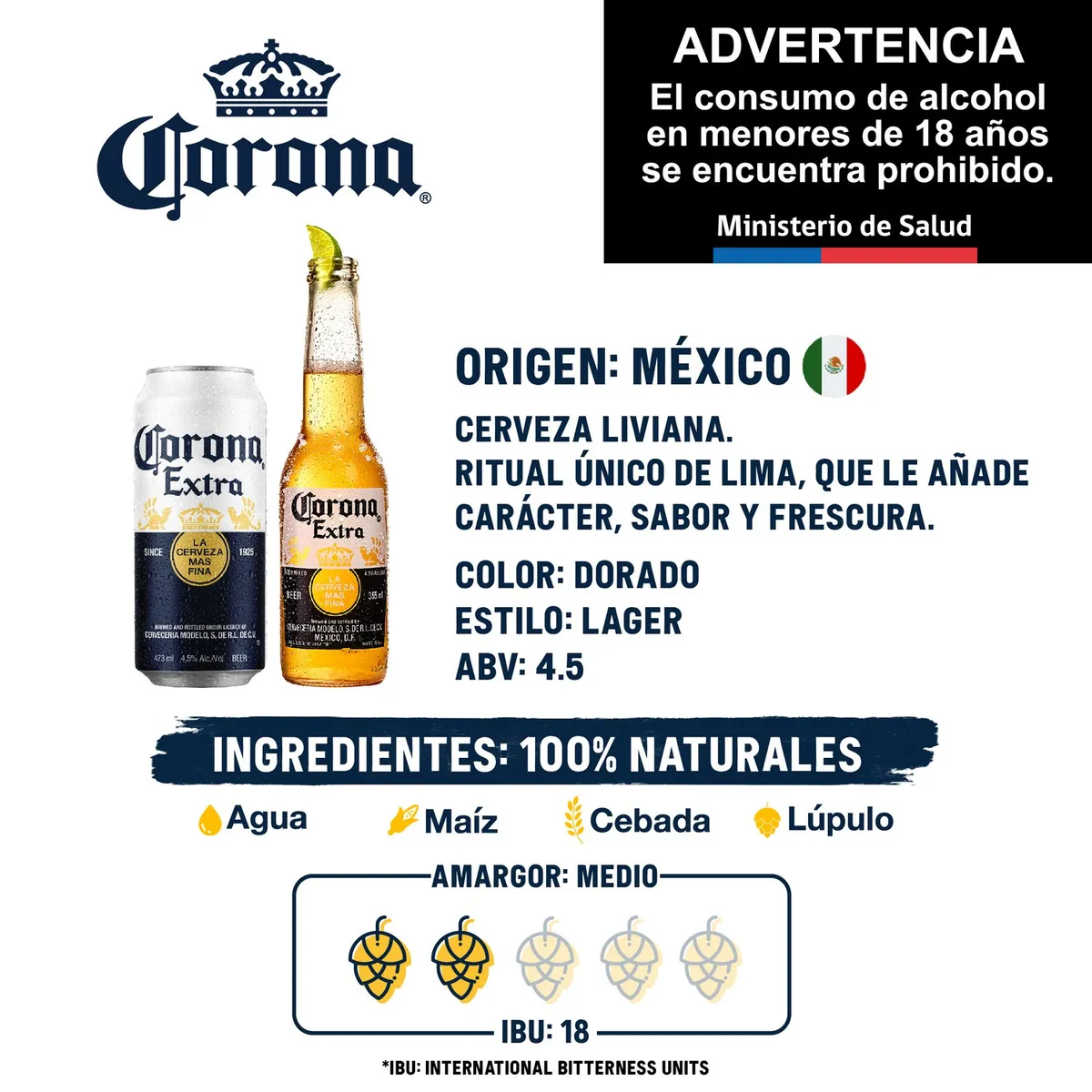 CORONA - Pack Cerveza Corona Lager Botella 4.5° 24 x 330 cc