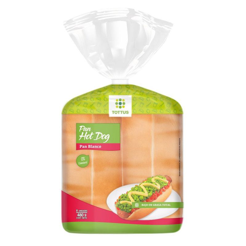 TOTTUS - Pan de Hot Dog Blanco Tottus 8 Un 480 g