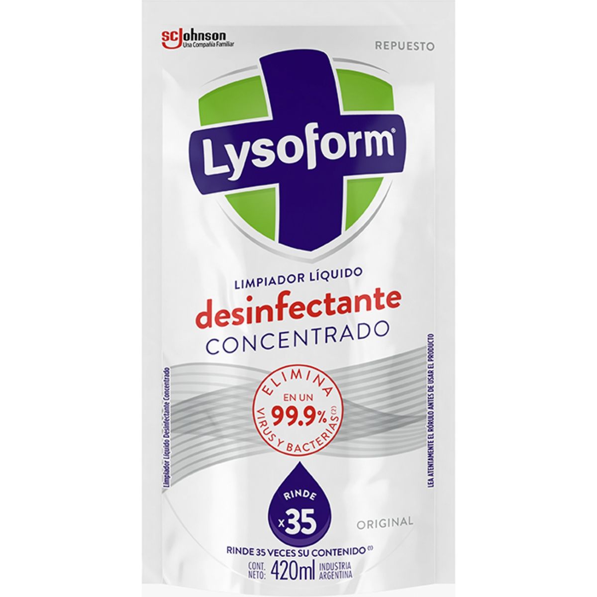 LYSOFORM - Repuesto Limpiador Desinfectante Concentrado Pisos Lysoform Original 420 ml
