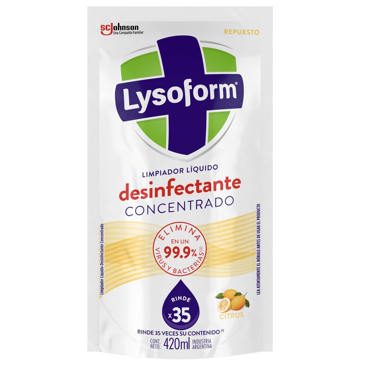 LYSOFORM - Repuesto Limpiador Líquido Desinfectante para Pisos Lysoform Cítrica 420 ml