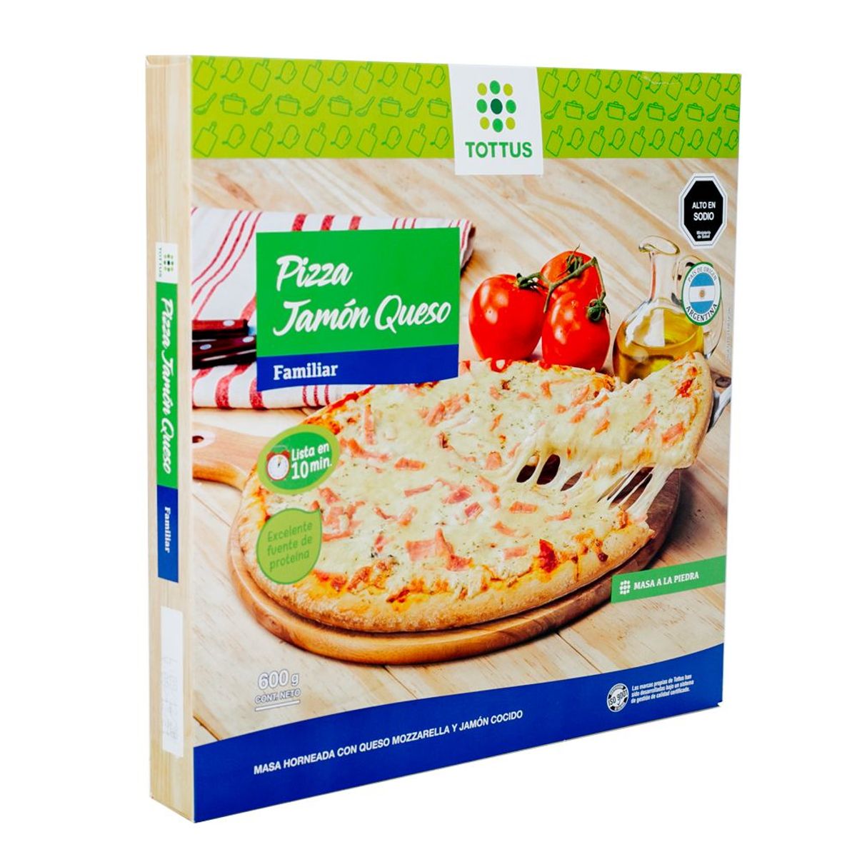 TOTTUS - Pizza Jamón y Queso Congelada Tottus 600 g