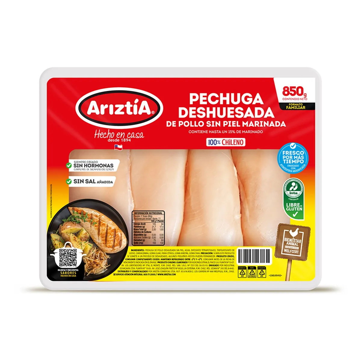 ARIZTIA - Pechuga de Pollo Deshuesada Ariztía 850 g