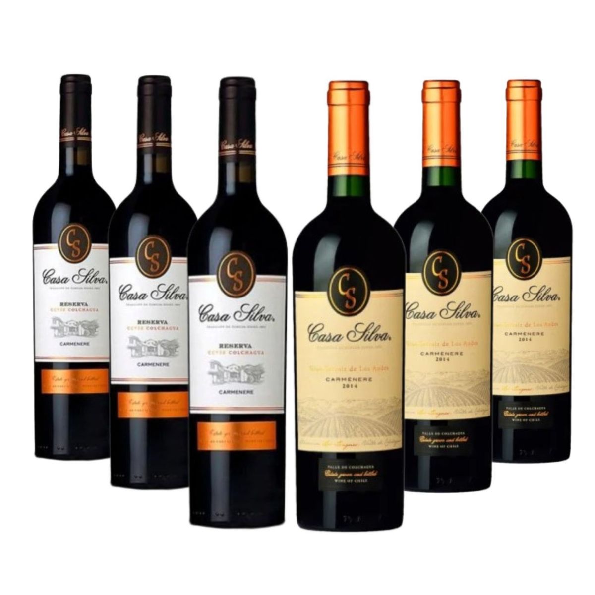 CASA SILVA - Caja Vino Tinto Carmenere Reserva y Gran Terroir Casa Silva 14° 6 x 750 cc