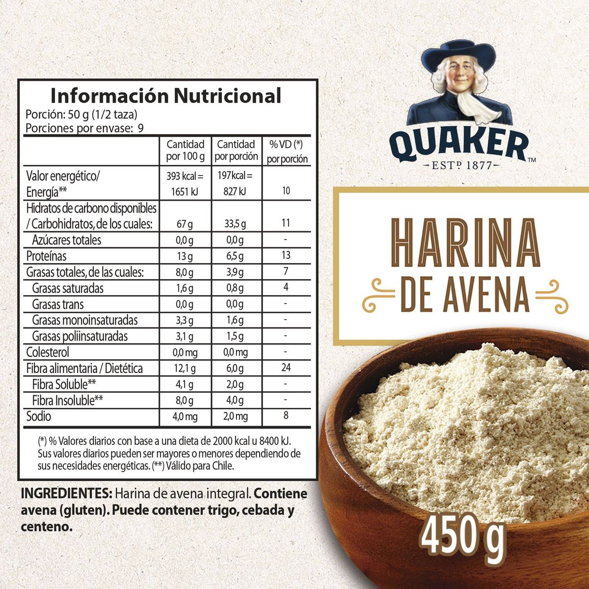 QUAKER - Harina de Avena Integral 450 gr